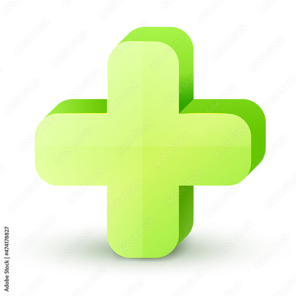 Green cross. Cross symbol of safety guidance. Green plus sign. Vector ...