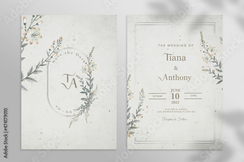 Vintage Wedding Invitation Template with Grey Flower