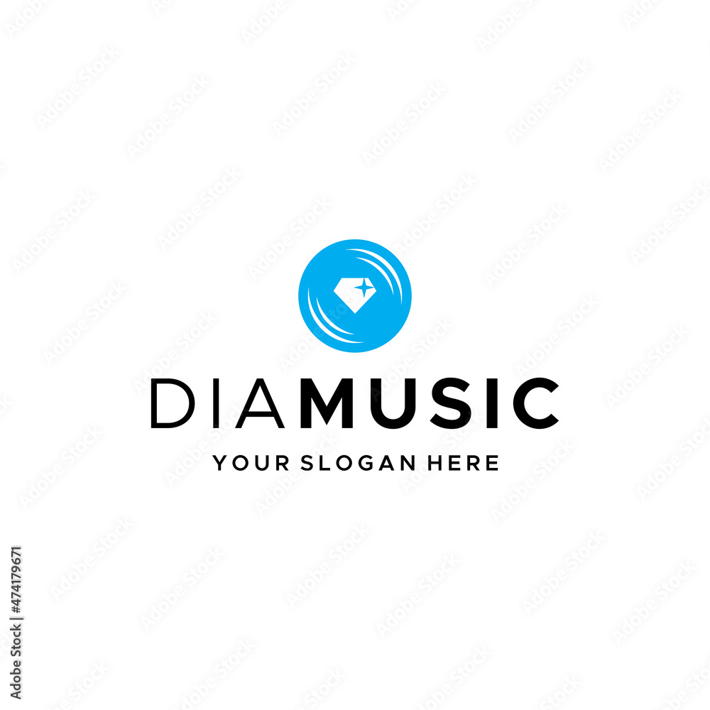 Minimalist DIA MUSIC circle gemstone logo design