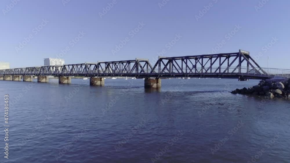 Old Matapihi Railroad bridge in Bay of Plenty near Tauranga in New Zealand, aerial Old Matapihi Railroad bridge in Bay of Plenty near Tauranga in New Zealand, aerial
