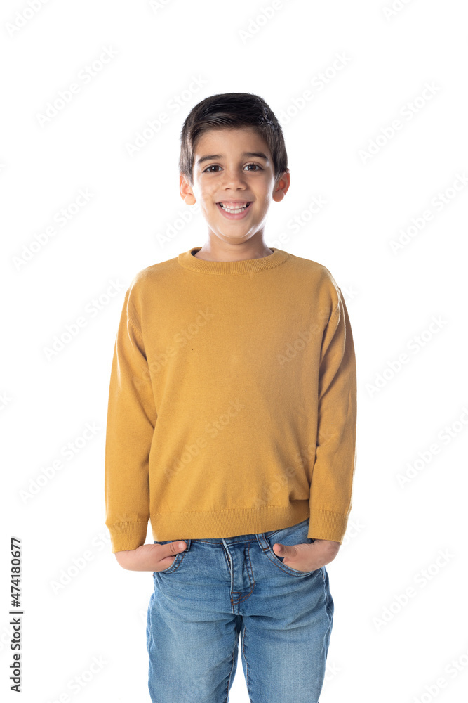 Fototapeta premium Brown child with yellow t-shirt