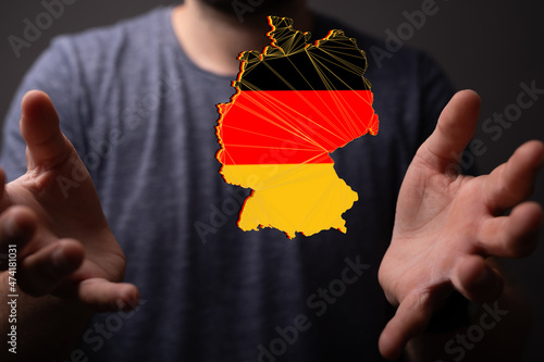 a virtual germany land map digital in hand 3d.