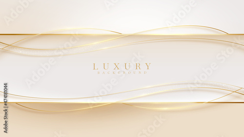 Elegant background with square frame elements and golden curves with glitter light effect.