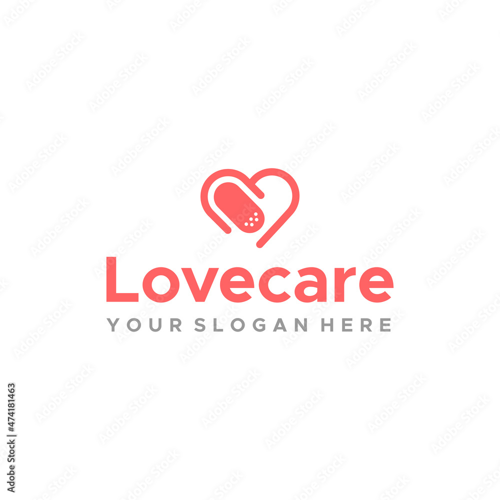 Minimalist colorful LOVE CARE capsule logo design