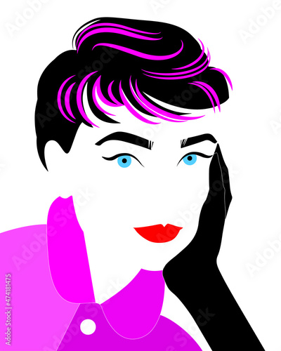 A bright illustration depicting a beautiful glamorous girl. A collective image of the beauty ideal of the fifties of the 20th century.