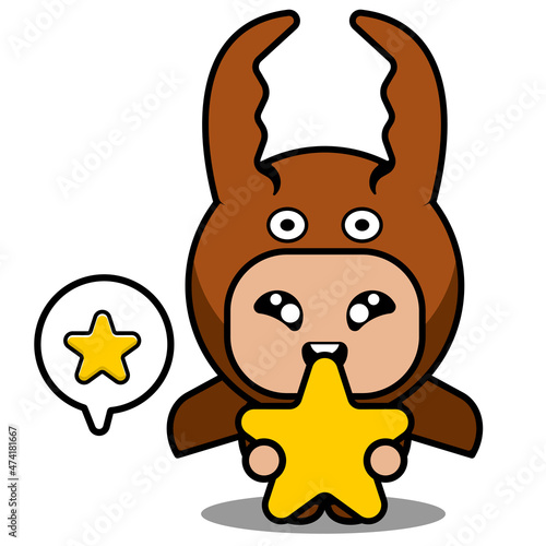 vector cartoon character mascot costume fighting beetle animal holding star