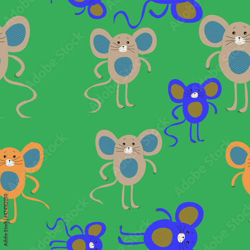 Seamless cartoon colored mouses. Hand drawn.