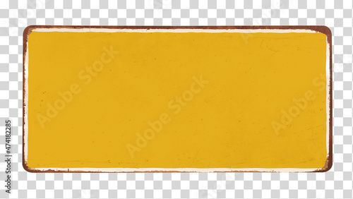 Vintage rusty enameled yellow grunge metal sign  isolated on pattern background including clipping path