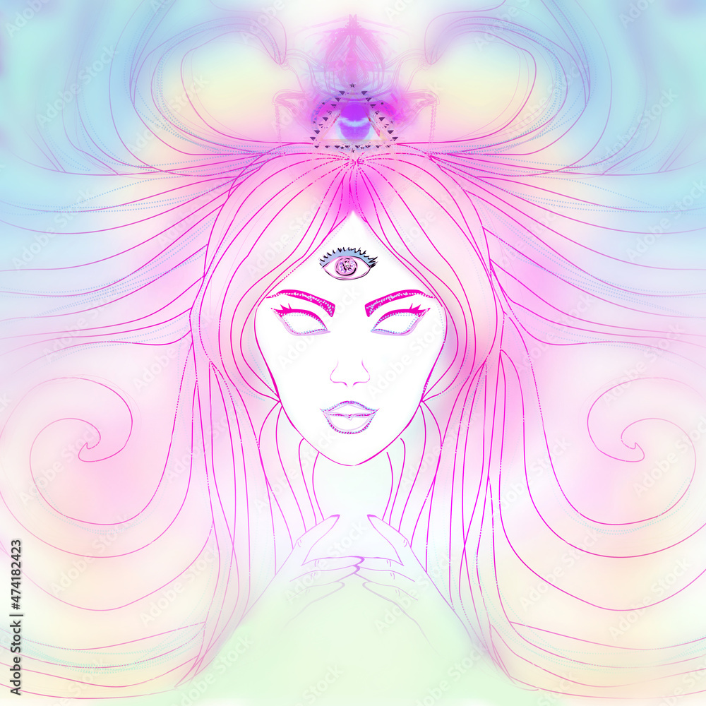Woman with third eye, psychic supernatural senses Woman with third eye, psychic supernatural senses