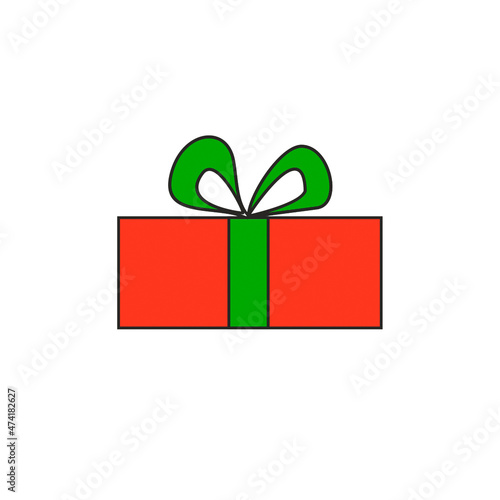 illustration. Red box with green ribbon. Festive gifts. Multicolored boxes with bows.