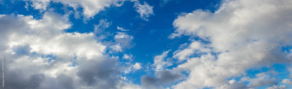 Fototapeta premium Picturesque blue sky with white fluffy clouds in sunny weather