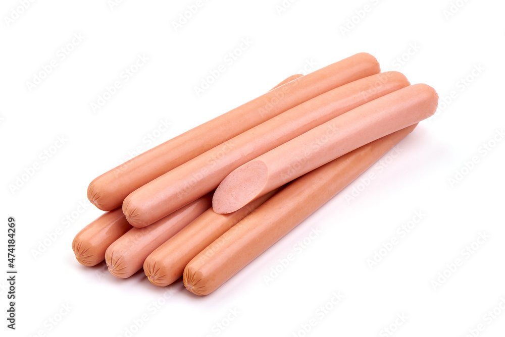 Boiled pork sausages, isolated on white background. Boiled pork sausages, isolated on white background.