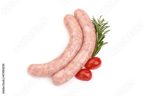 Raw pork Sausages, isolated on white background.