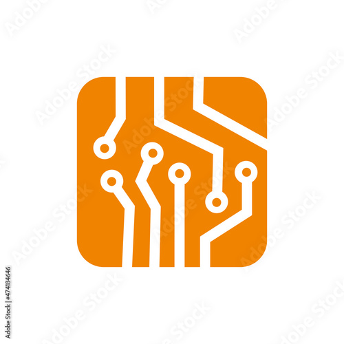 Circuit board icon. Technology scheme square symbol