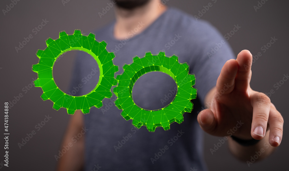 Above Some Gears and Close up on Three Small Green Gears Above Some Gears and Close up on Three Small Green Gears