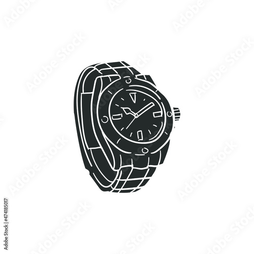 Wristwatch Icon Silhouette Illustration. Clock Time Vector Graphic Pictogram Symbol Clip Art. Doodle Sketch Black Sign.