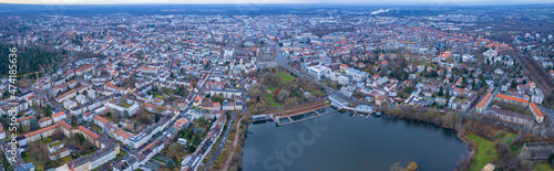Aerial view of the city Darmstadt in Germany. On a overcast day in Autumn. 