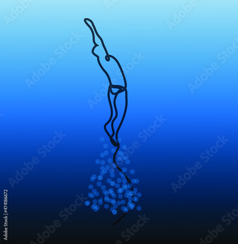 people floating in water in minimal style wall art decoration design. human abstract artistic work