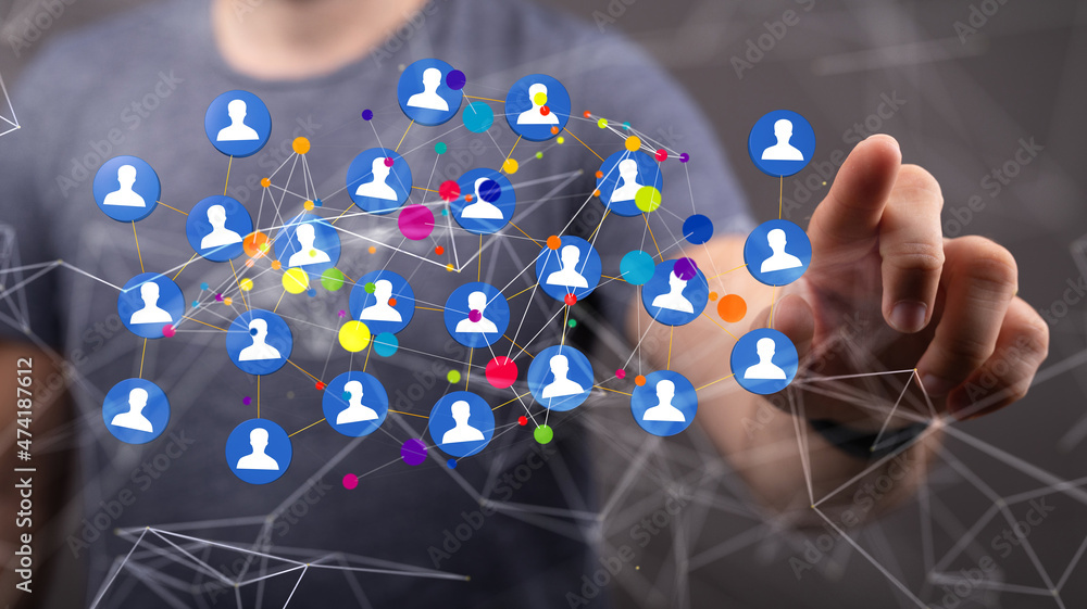 Businessman using data network with his fingers Businessman using data network with his fingers