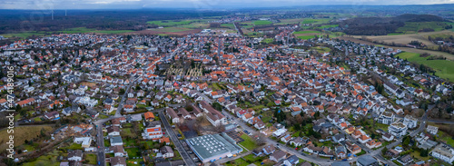  Aerial view around the city Roßdorf in Germany. On a cloudy day in Autumn. 