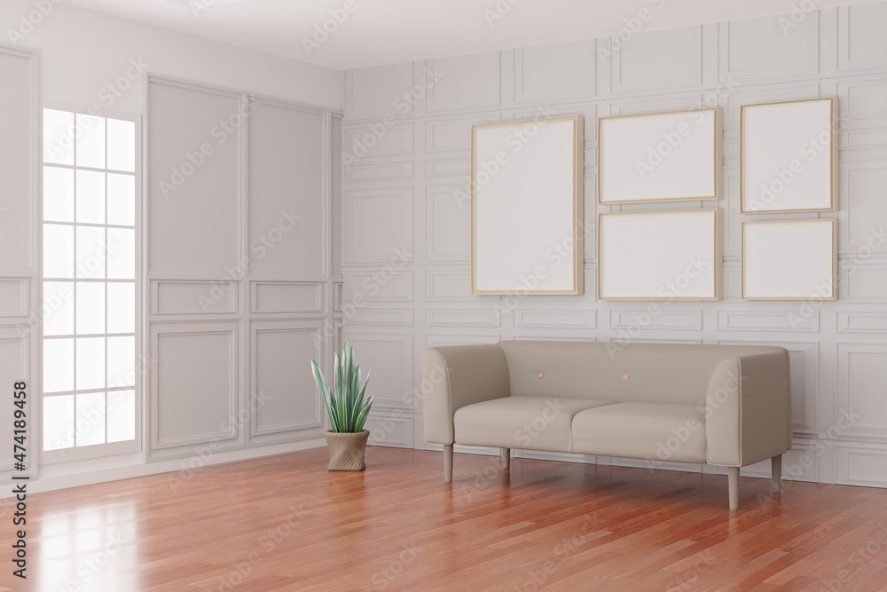 Obraz premium photo frame. mockup. room interior 3d rendering