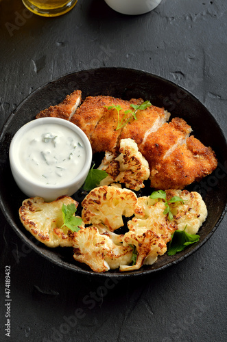 Fried cauliflower and chicken breast