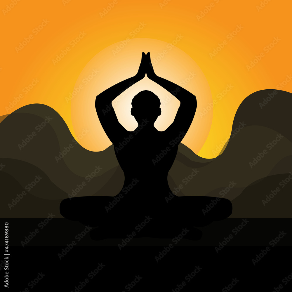 Monk Practising Yoga in the Morning Bright Sun Light