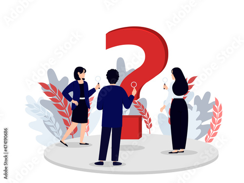 Confused businesspeople asking questions. Frequently Asked Questions. Technical support workers. FAQ