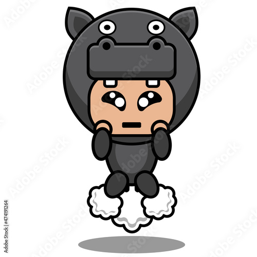 cute hippopotamus amphibian mascot costume character cartoon character rocket fart
