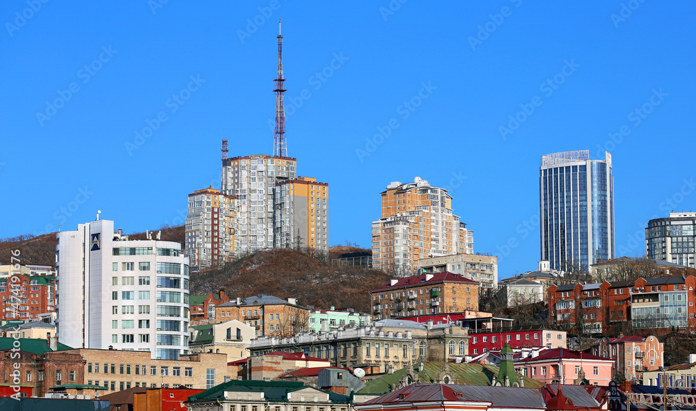 TV tower and houses on the hillside