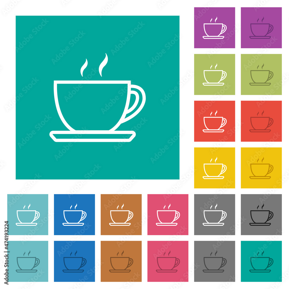 Cup of coffee outline square flat multi colored icons Cup of coffee outline square flat multi colored icons