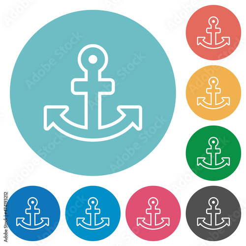 Anchor outline flat round icons