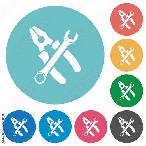 Combined pliers and wrench in crossed position flat round icons