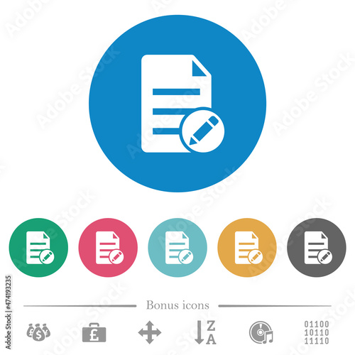 Edit document solid flat round icons