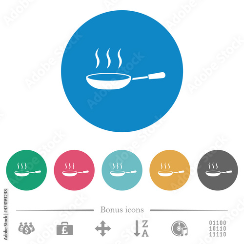 Steaming frying pan flat round icons