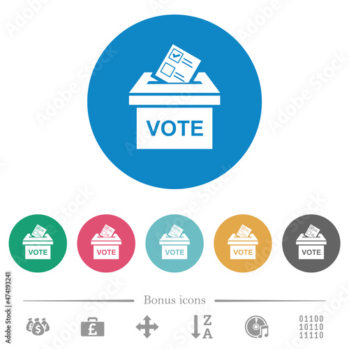 Voting paper and ballot box solid flat round icons