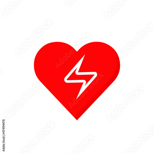 AED,automated external defibrillator / aed sign with heart and electricity symbol flat vector icon	