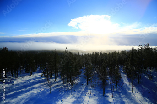 Low sun and clouds in northern Sweden