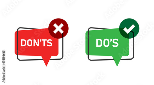 Do and Don't icon in flat style. Yes, no vector illustration on white isolated background. Positive, negative sign business concept.