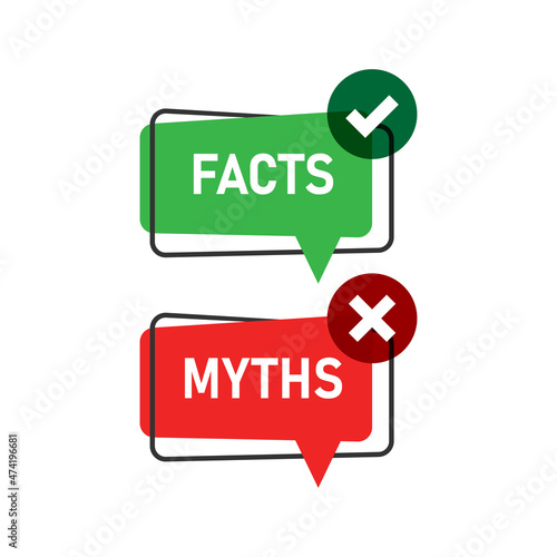 Myths vs facts icon in flat style. True or false vector illustration on white isolated background. Comparison sign business concept.