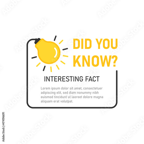 Did you know icon in flat style. Banner with frame and bulb vector illustration on white isolated background. Explanation sign business concept.