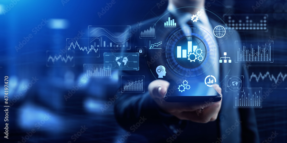 Business analytics big data analysis technology concept on VR screen. Business analytics big data analysis technology concept on VR screen.