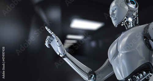 Robot Cyborg 3d render on blurred background. Innovation technology robotisation.