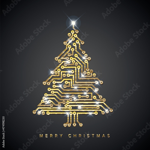 Christmas card with digital electronic circuit as a christmas tree