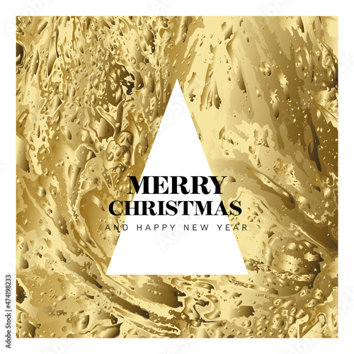 Modern trendy golden luxury christmas card with triangle christmas tree