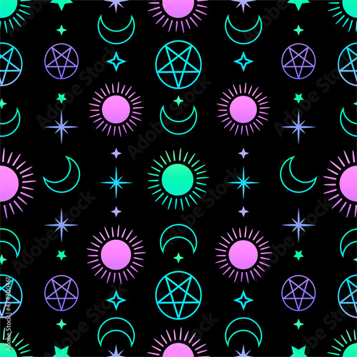 mystical esoteric pattern with sun, moon and stars