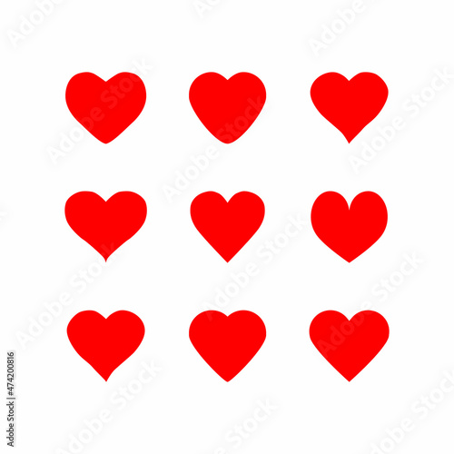 Set of red hearts icons. Design element for Valentines Day, wedding, birthday card etc. Heart icon collection, love symbols. Vector