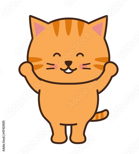 Tabby cat feels great joy. Vector illustration isolated on a white background.