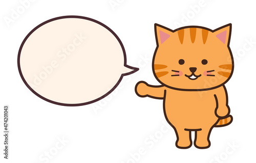Tabby cat talking to someone with a speech bubble. Vector illustration isolated on a white background.