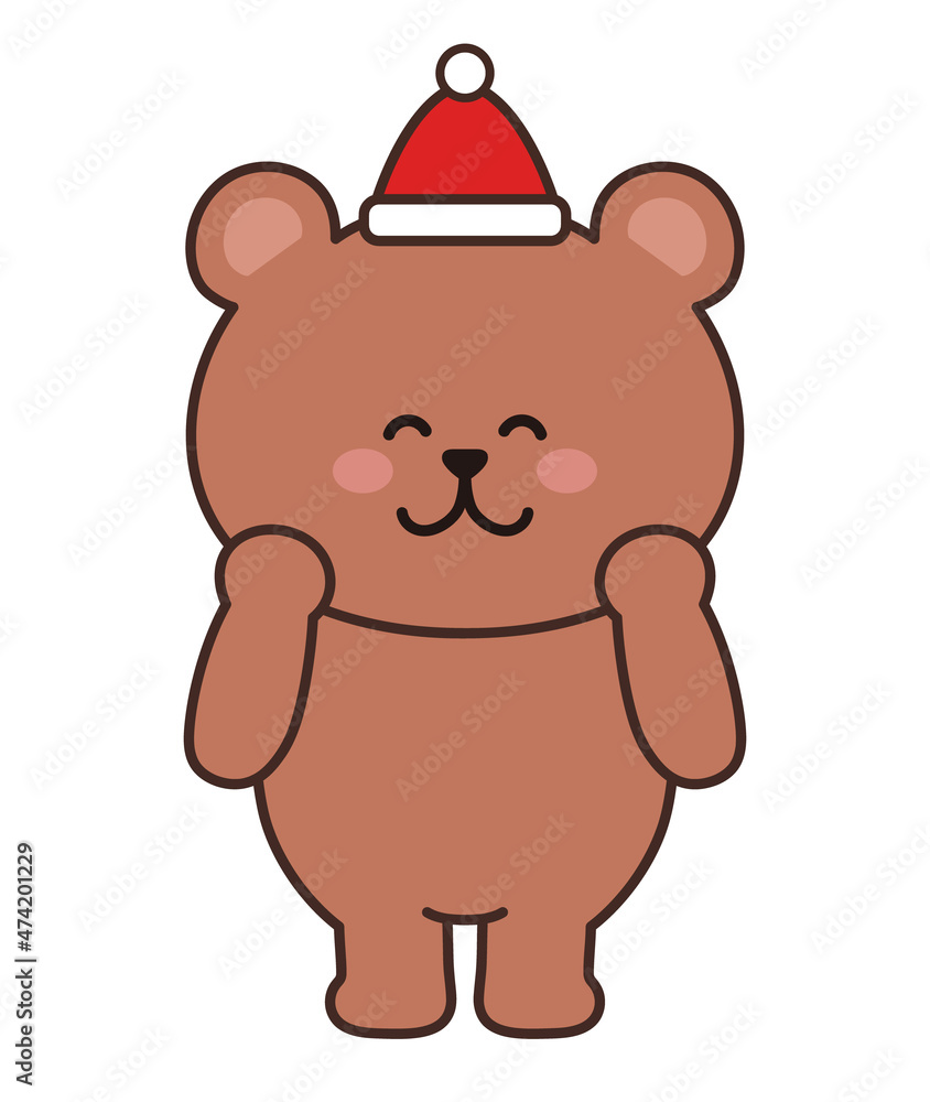 Bear wearing a Santa hat happily. Vector illustration isolated on a white background. Bear wearing a Santa hat happily. Vector illustration isolated on a white background.